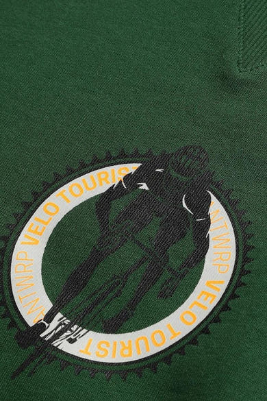 Sweat vert de ANTWRP, avec logo cycliste vintage imprimé sur le devant.