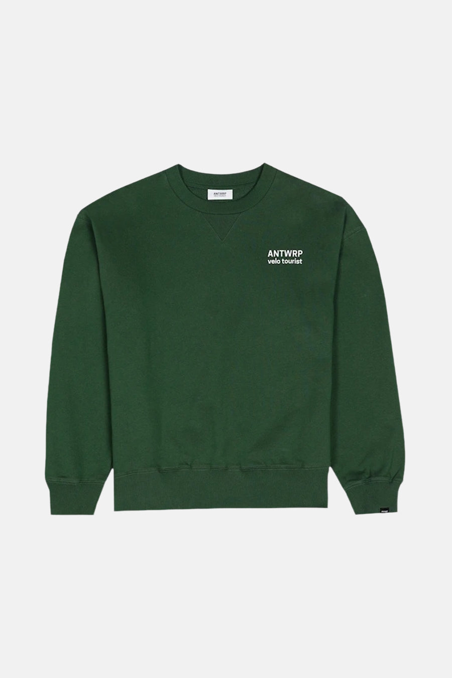 Sweat-shirt vert de ANTWRP, avec un logo blanc brodé sur la poitrine.
