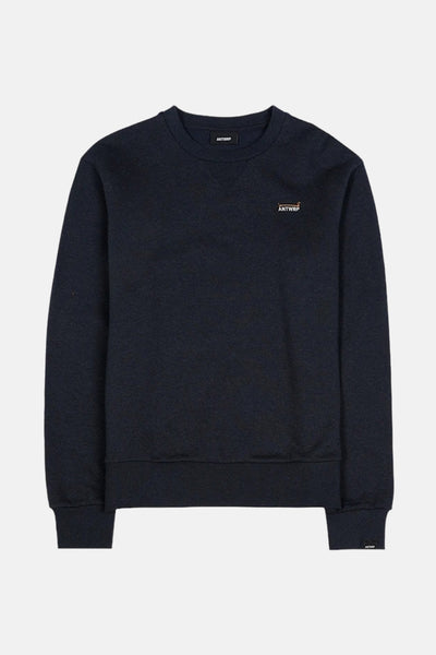 Navyblauwe rondehals sweatshirt van ANTWRP, met geborduurd logo op de borst.
