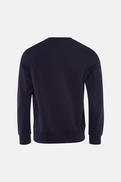 Blauwe ANTWRP sweatshirt, achterzijde, van katoen, met ronde hals en geribbelde boorden.
