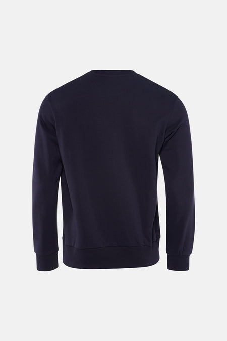 Blauwe ANTWRP sweatshirt, achterzijde, van katoen, met ronde hals en geribbelde boorden.