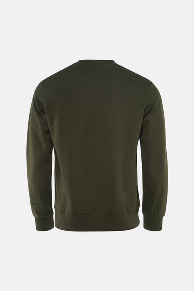 Kaki ANTWRP sweatshirt, achtergezicht, met een zachte textuur en een klassieke ronde hals.
