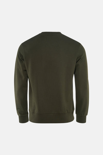 Kaki ANTWRP sweatshirt, achtergezicht, met een zachte textuur en een klassieke ronde hals.