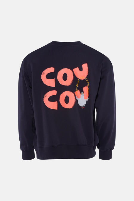 Blauwe sweatshirt met ronde hals van ANTWRP, met een grafische print op de rug.