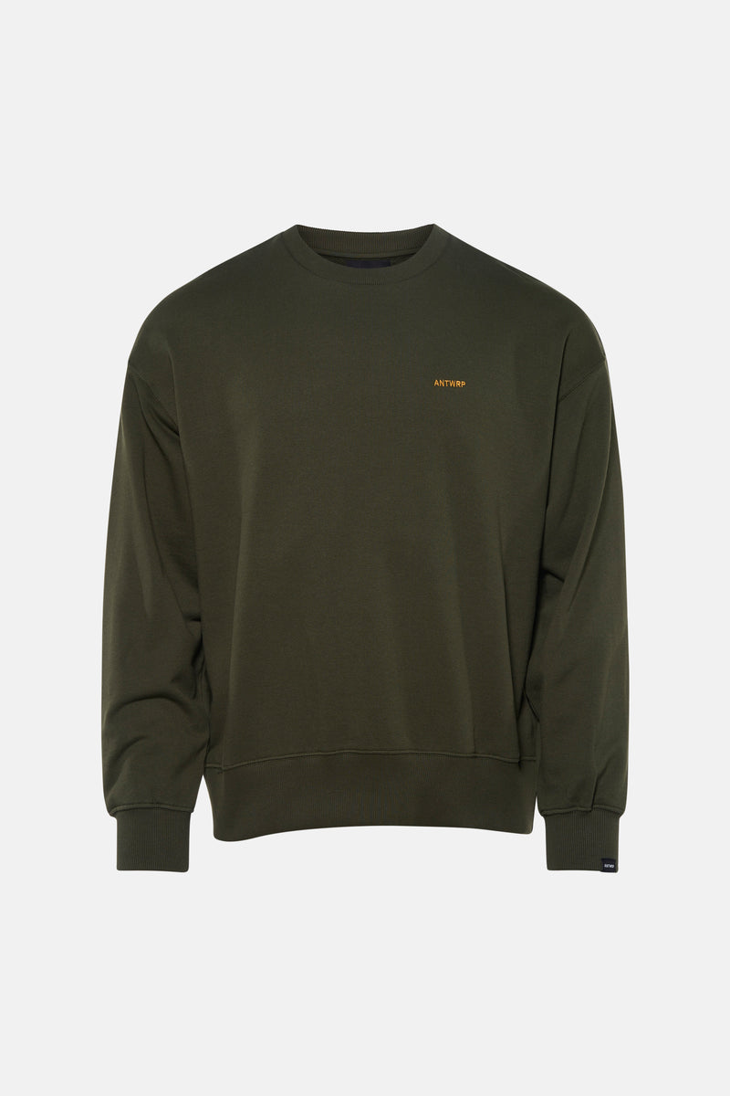 Kaki sweatshirt met ronde hals van ANTWRP, met een klein geborduurd logo op de borst.