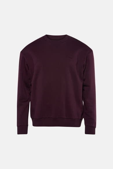 Bordeaux crewneck sweatshirt by Antwerp, front view, ribbed cuffs and hem, minimal logo on chest