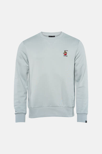 Sweat-shirt bleu de ANTWRP avec un motif bol de nouilles brodé sur la poitrine.