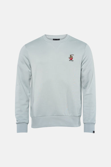 Sweat-shirt bleu de ANTWRP avec un motif bol de nouilles brodé sur la poitrine.