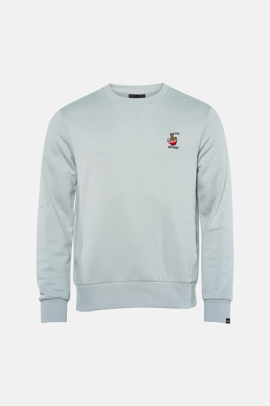 Sweat-shirt bleu de ANTWRP avec un motif bol de nouilles brodé sur la poitrine.