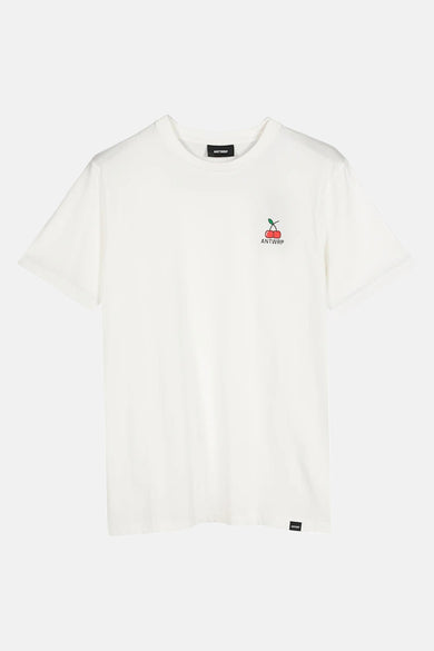 Wit T-shirt met korte mouwen van ANTWRP, met kersenprint en logo.