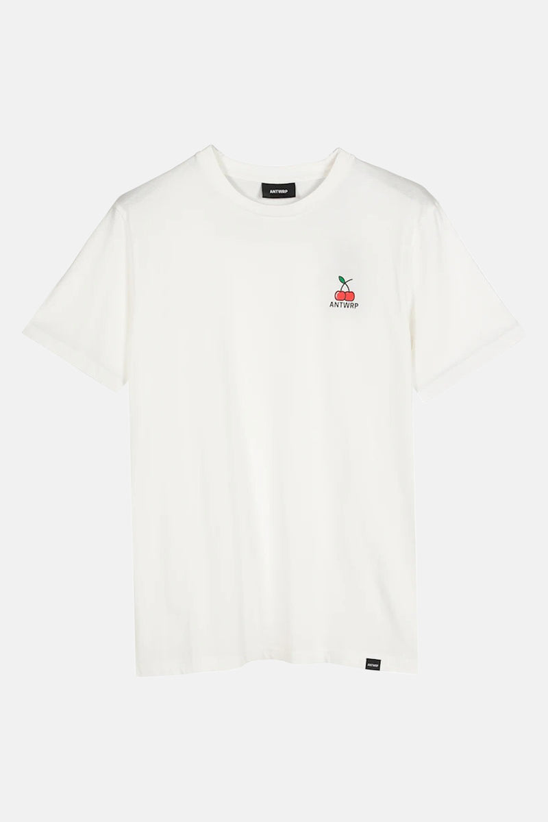 Wit T-shirt met korte mouwen van ANTWRP, met kersenprint en logo.