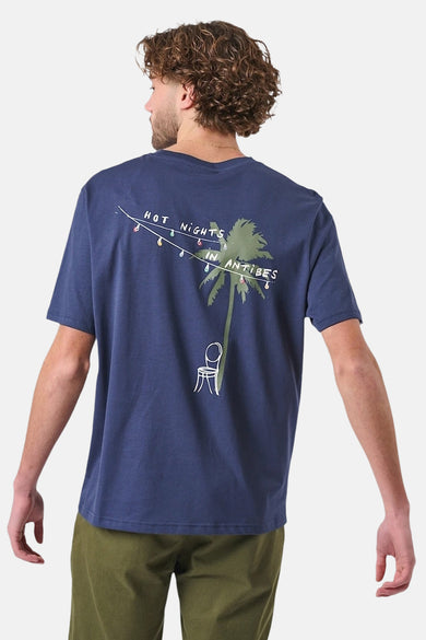 Blauw T-shirt met korte mouwen van ANTWRP met palmboom- en lichtsnoerprint.