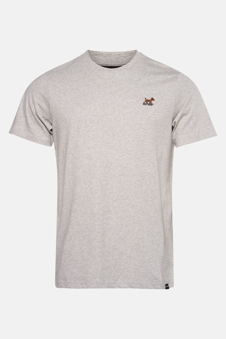 Grijs T-shirt met korte mouwen van ANTWRP, met een klein geborduurd logo van een hond en de merknaam.