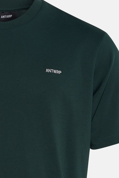 Groen T-shirt met korte mouwen van ANTWRP, in fijne stof, met geborduurd logo op de borst.