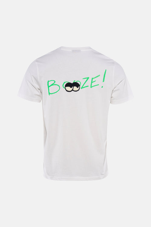 T-shirt à manches courtes blanc de ANTWRP, avec un lettrage vert et motif oeil au dos.
