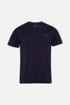 Blauw T-shirt met korte mouwen van ANTWRP, met oranje geborduurd logo op de borst, op een effen achtergrond.