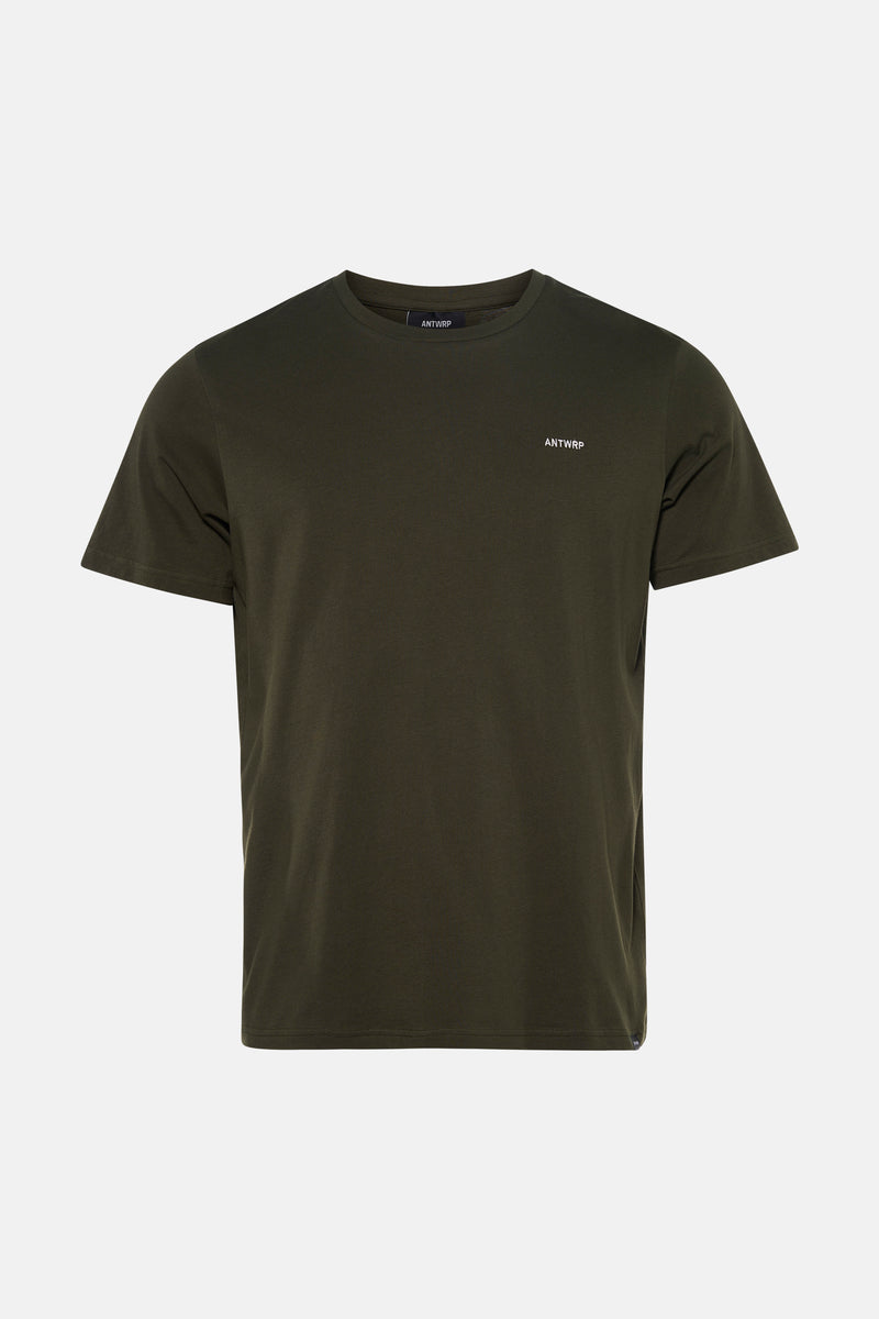 T-shirt à manches courtes kaki de ANTWRP, avec un logo blanc discret sur la poitrine.