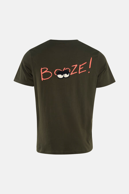 T-shirt à manches courtes kaki de ANTWRP, avec inscription "BOOZE!" au dos.