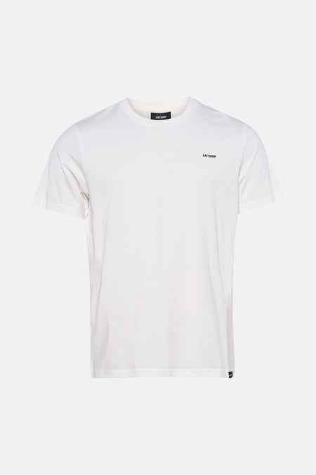 Wit T-shirt met korte mouwen van ANTWRP, met discreet logo op de borst en zwart label aan de onderkant.