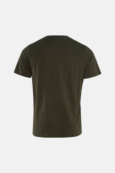 T-shirt kaki à manches courtes par ANTWRP, vu de dos sur fond uni.