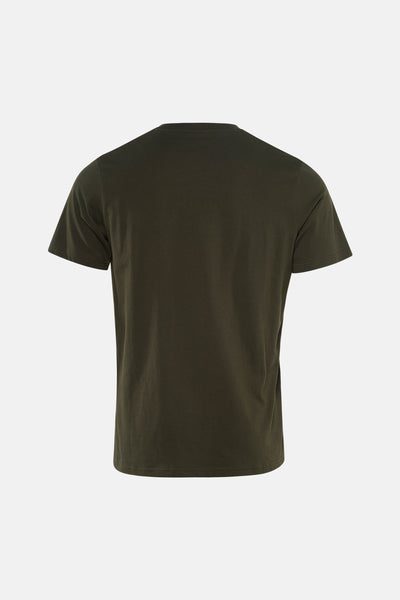 T-shirt kaki à manches courtes par ANTWRP, vu de dos sur fond uni.