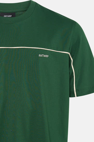 T-shirt à manches courtes vert de ANTWRP, avec rayures décoratives et logo brodé.