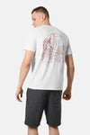 T-shirt blanc à manches courtes par ANTWRP avec motif toucan et feuilles tropicales au dos.