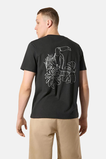Zwart T-shirt met korte mouwen van ANTWRP met een geborduurd toekanmotief op de rug.