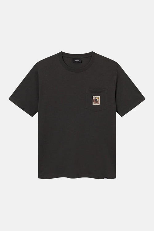 T-shirt noir à manches courtes van ANTWRP, avec poche poitrine ornée d'un motif imprimé.