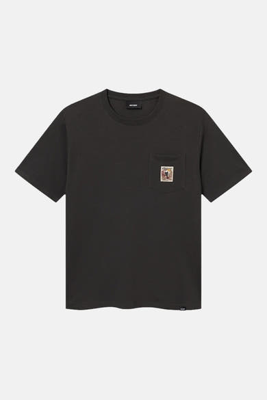 Zwart T-shirt met korte mouwen van ANTWRP, met borstzak versierd met een print.