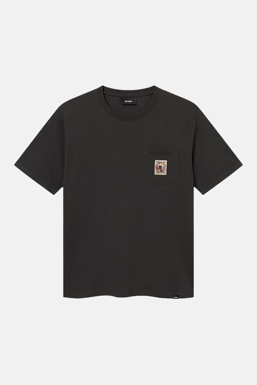 Zwart T-shirt met korte mouwen van ANTWRP, met borstzak versierd met een print.