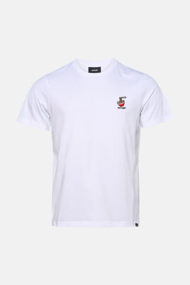 T-shirt blanc à manches courtes de ANTWRP, avec un motif de bol de ramen brodé.