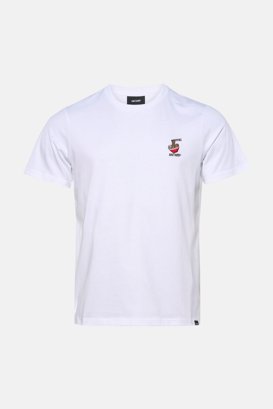 T-shirt blanc à manches courtes de ANTWRP, avec un motif de bol de ramen brodé.