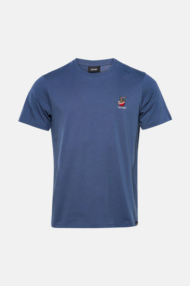 T-shirt bleu à manches courtes par ANTWRP, avec un motif brodé sur la poitrine.