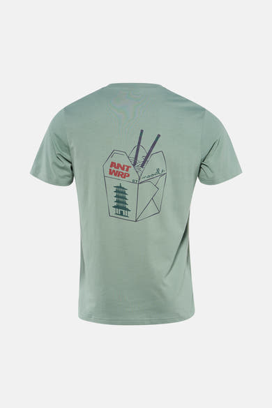 ANTWRP groen T-shirt met korte mouwen en een Chinees noedelmotief op de rug.