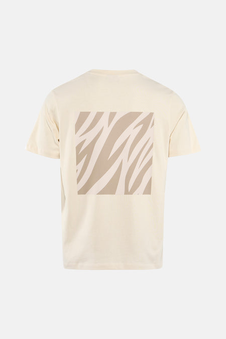 T-shirt à manches courtes écru de ANTWRP avec un imprimé carré à motifs zébrés au dos.
