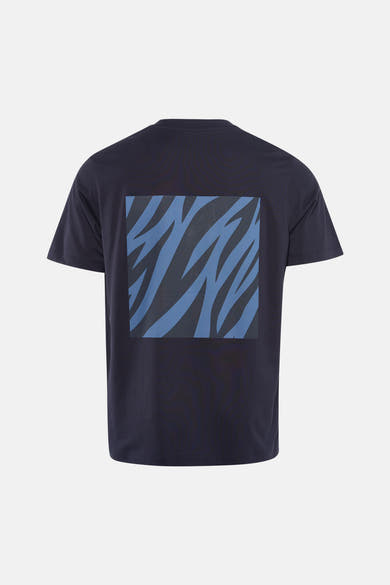 T-shirt à manches courtes bleu de ANTWRP avec motif carré zébré bleu au dos.