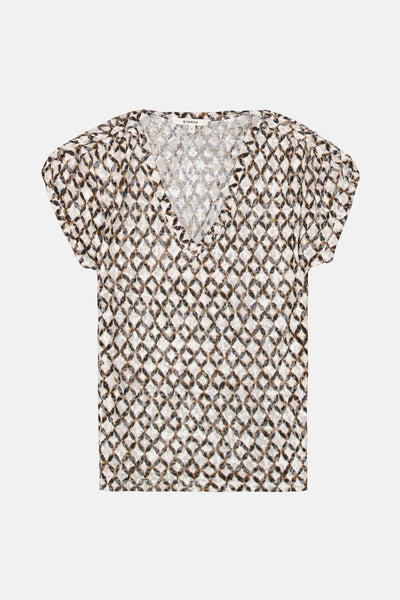 T-shirt à manches courtes multicolore de GARCIA, avec un motif géométrique losanges sur fond blanc.