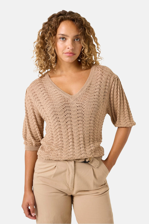 Pull col V Beige - GARCIA