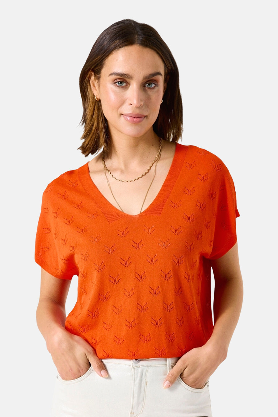 Trui met V-hals Oranje - GARCIA