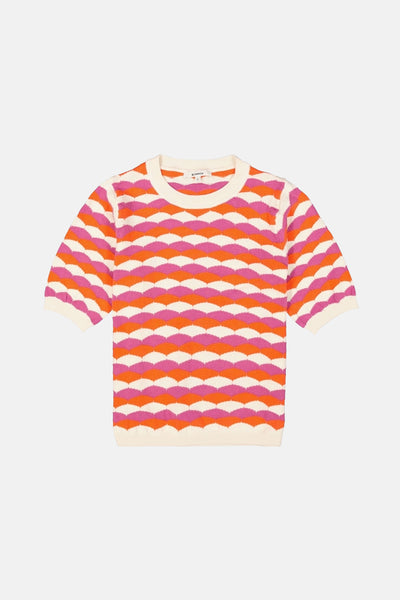 Pull multicolore à col rond de GARCIA avec un motif ondulé rose et orange.