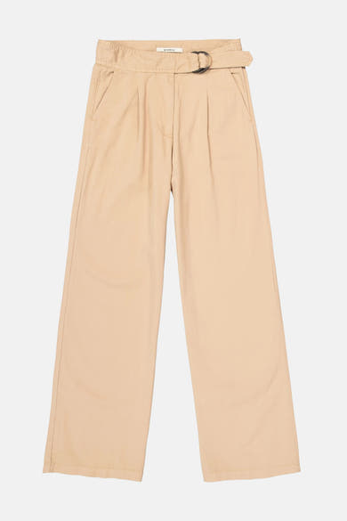 Beige broek van GARCIA met ronde gespsluiting en wijde pasvorm.
