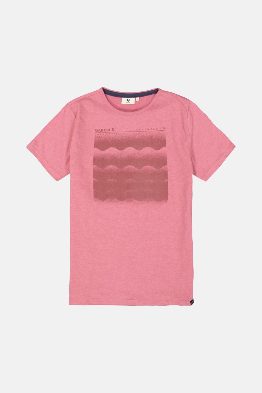 Roze T-shirt met korte mouwen van GARCIA, met vierkant grafisch patroon met horizontale golven.