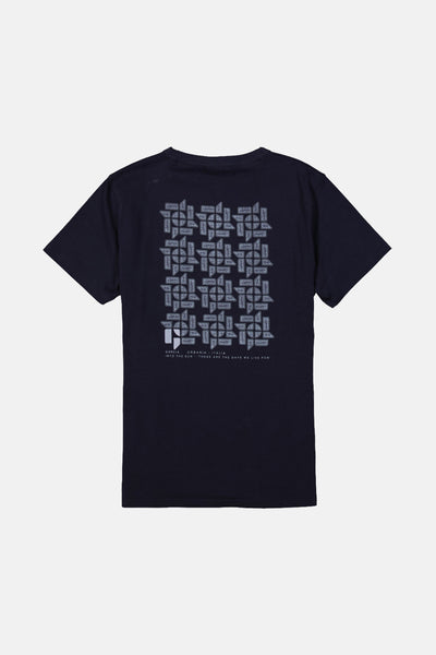 Blauwe t-shirt met korte mouwen van GARCIA, met een grafisch patroon gedrukt op de achterkant.