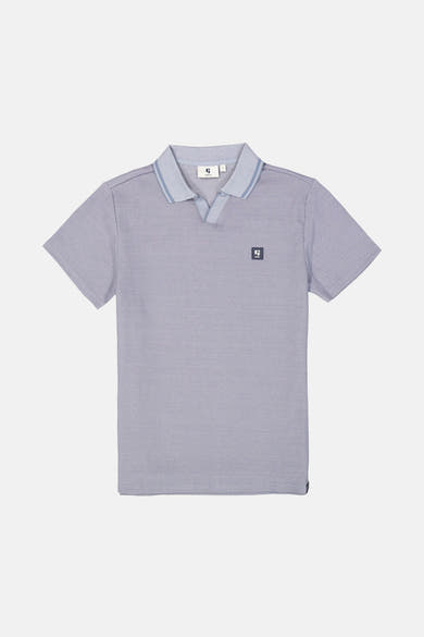 Blauwe polo met korte mouwen van GARCIA, met gestreepte kraag en logo op de borst.