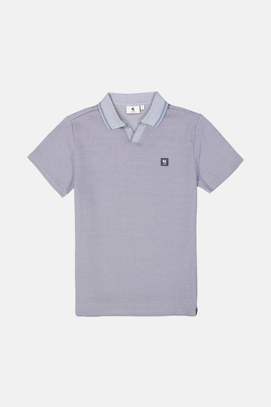 Blauwe polo met korte mouwen van GARCIA, met gestreepte kraag en logo op de borst.
