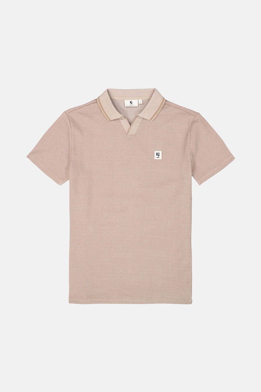 Beige poloshirt met korte mouwen van GARCIA, wafelstructuur en contrasterende gestreepte kraag.