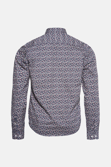Chemise à manches longues bleue de GARCIA, à motif géométrique all-over, vue de dos.