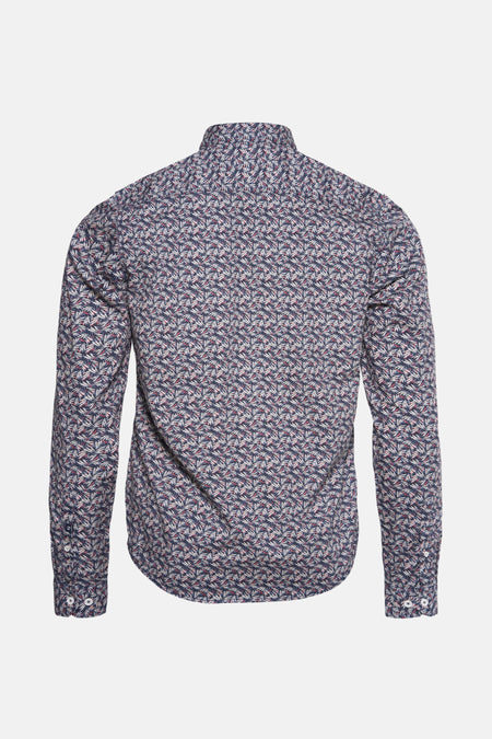 Chemise à manches longues bleue de GARCIA, à motif géométrique all-over, vue de dos.