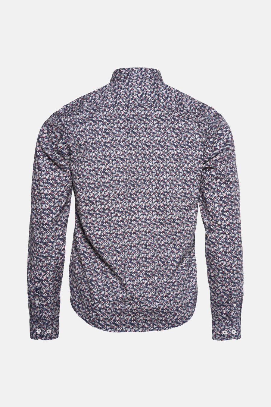 Chemise à manches longues bleue de GARCIA, à motif géométrique all-over, vue de dos.